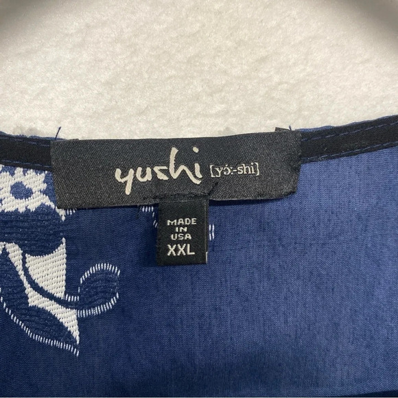 Yushi Navy Floral Pearl Button Front Textured Jacket XXL Lagenlook Art to Wear - Picture 4 of 6